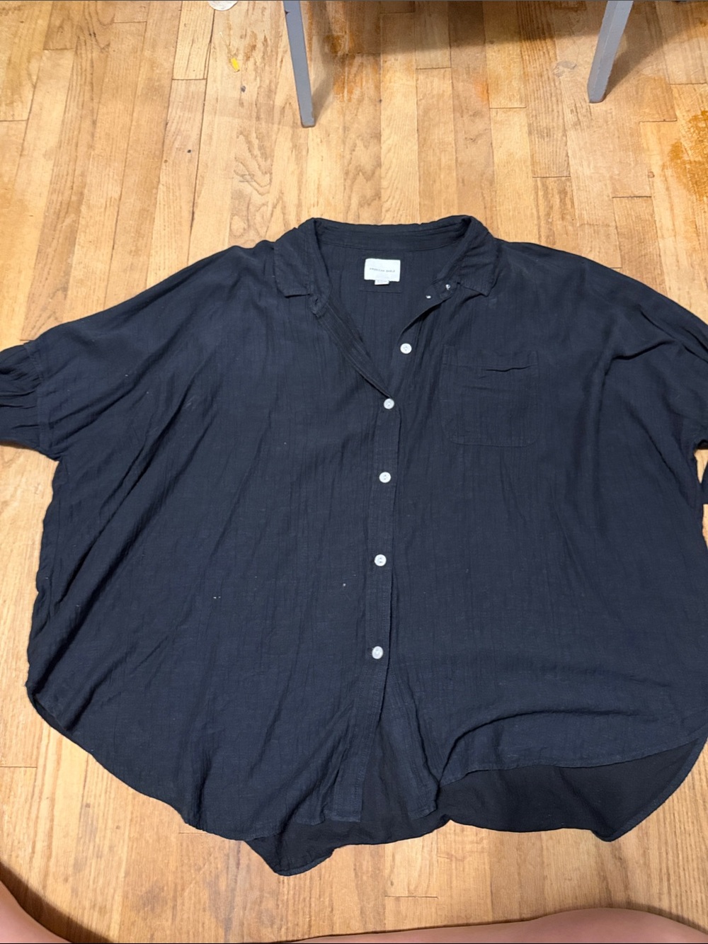 American Eagle Outfitters Black Button-Down Casual Shirt